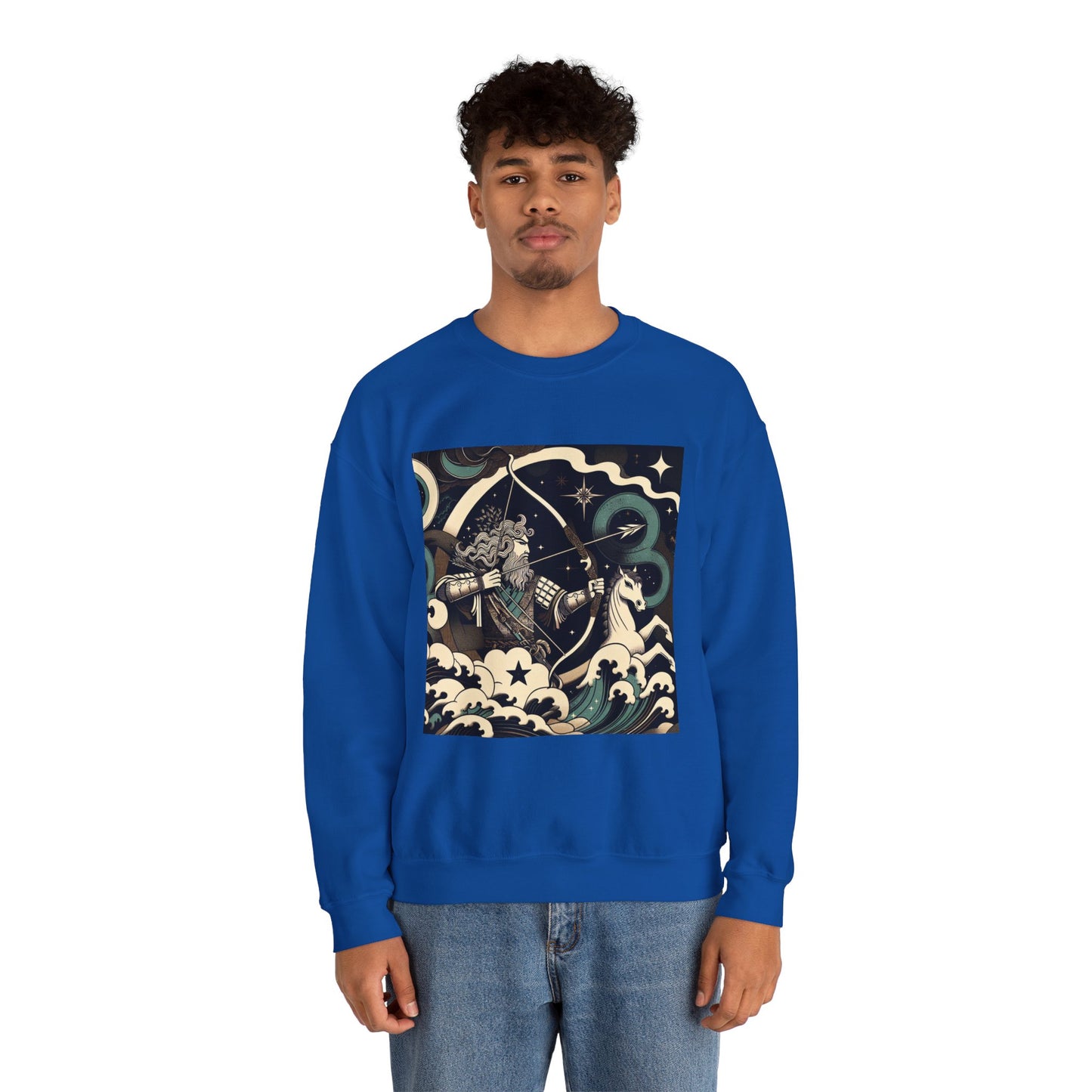 Unisex Heavy Blend™ Crewneck Sweatshirt, Man With Arrow Sagittarius Zodiac Design