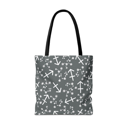 Tote Bag, Sagittarius Zodiac Sign, AOP, (Grey, White Print)