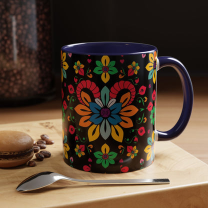 Accent Coffee Mug, Aries, Zodiac v3, Flower Pattern, (11, 15oz)