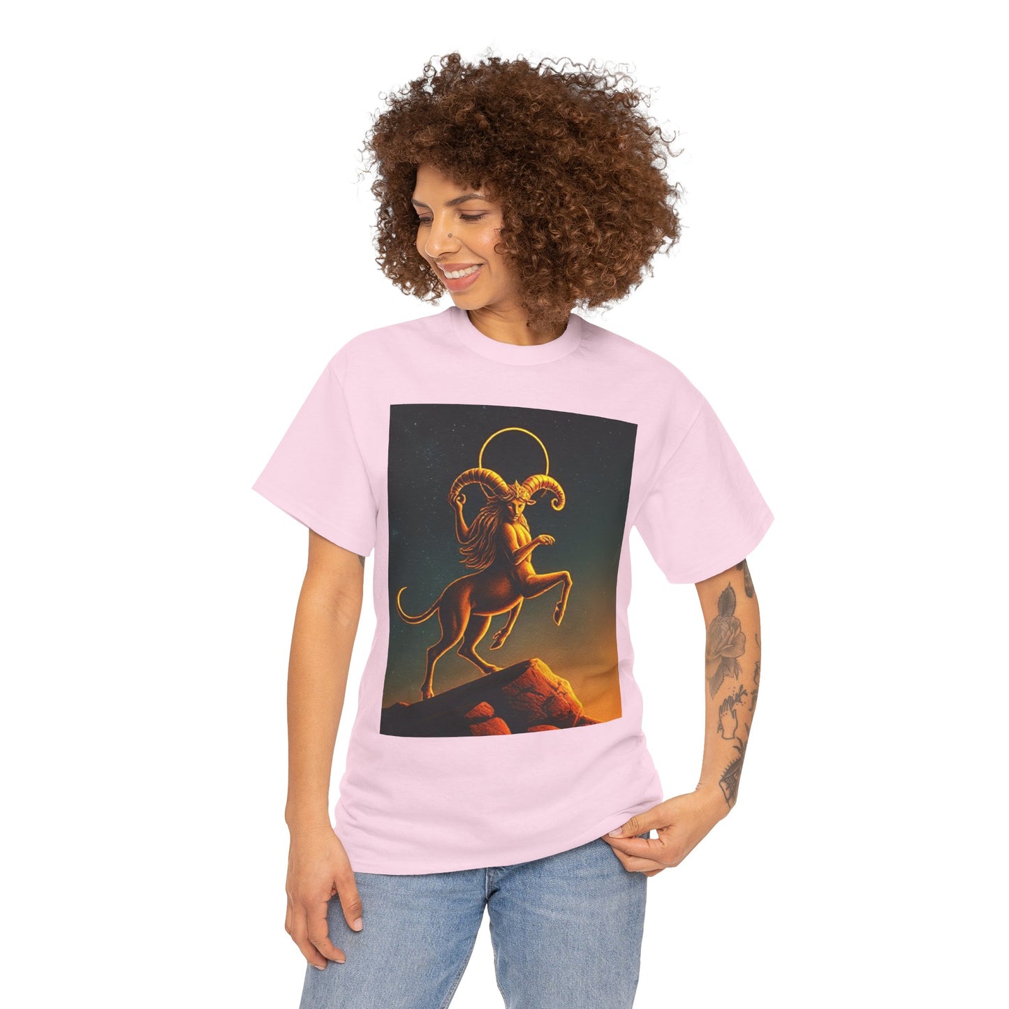 Unisex Heavy Cotton T-Shirt, Mountain Top, Aries Zodiac Design