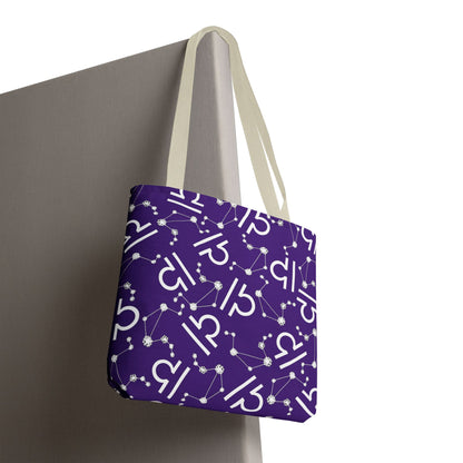 Tote Bag, Libra Zodiac Sign, AOP, (Purple, White)
