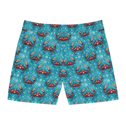 Men's Mid-Length Swim Shorts, (AOP), Cancer, Zodiac v2, Bubble Pattern