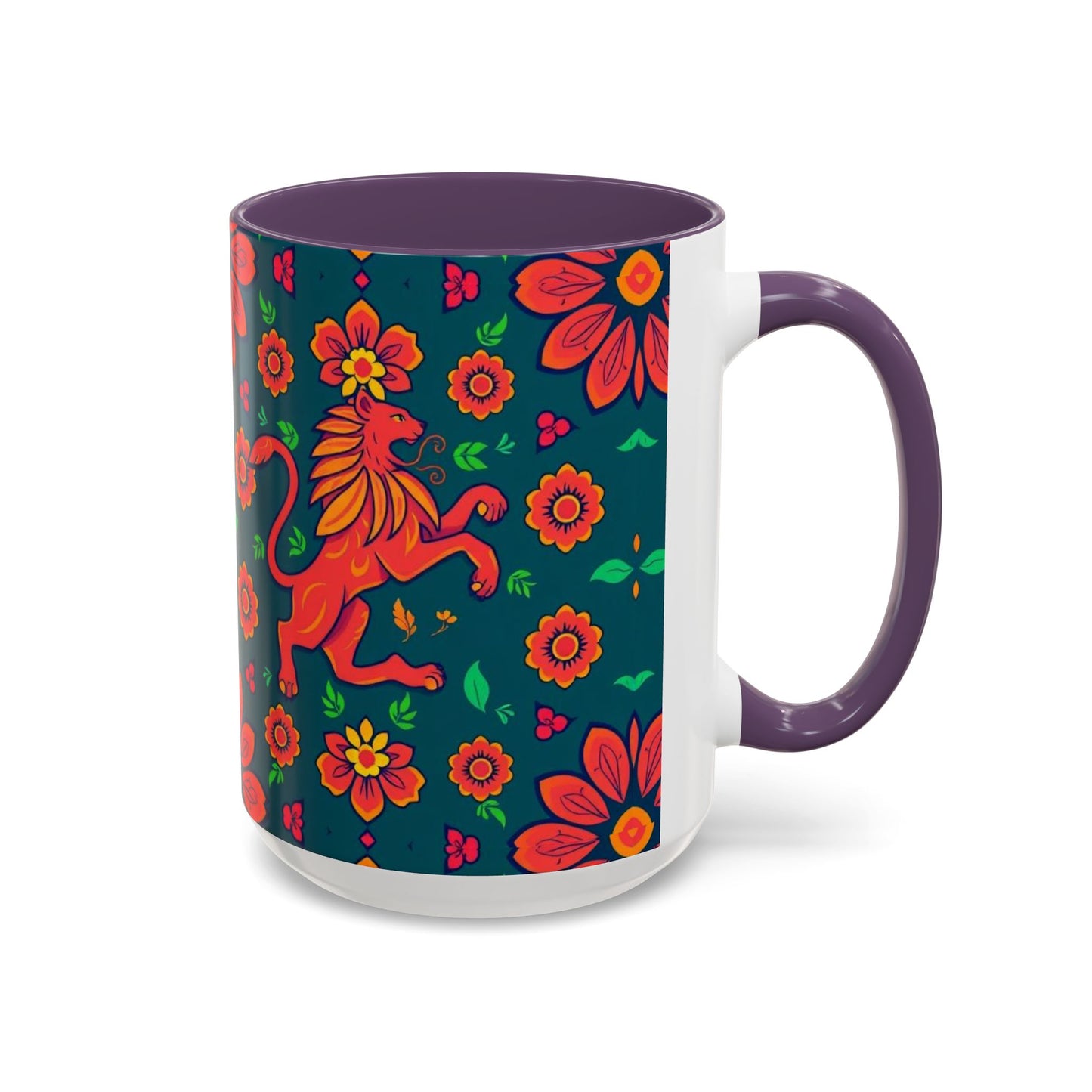 Accent Coffee Mug, Leo, Zodiac v1, Flower Pattern, (11, 15oz)