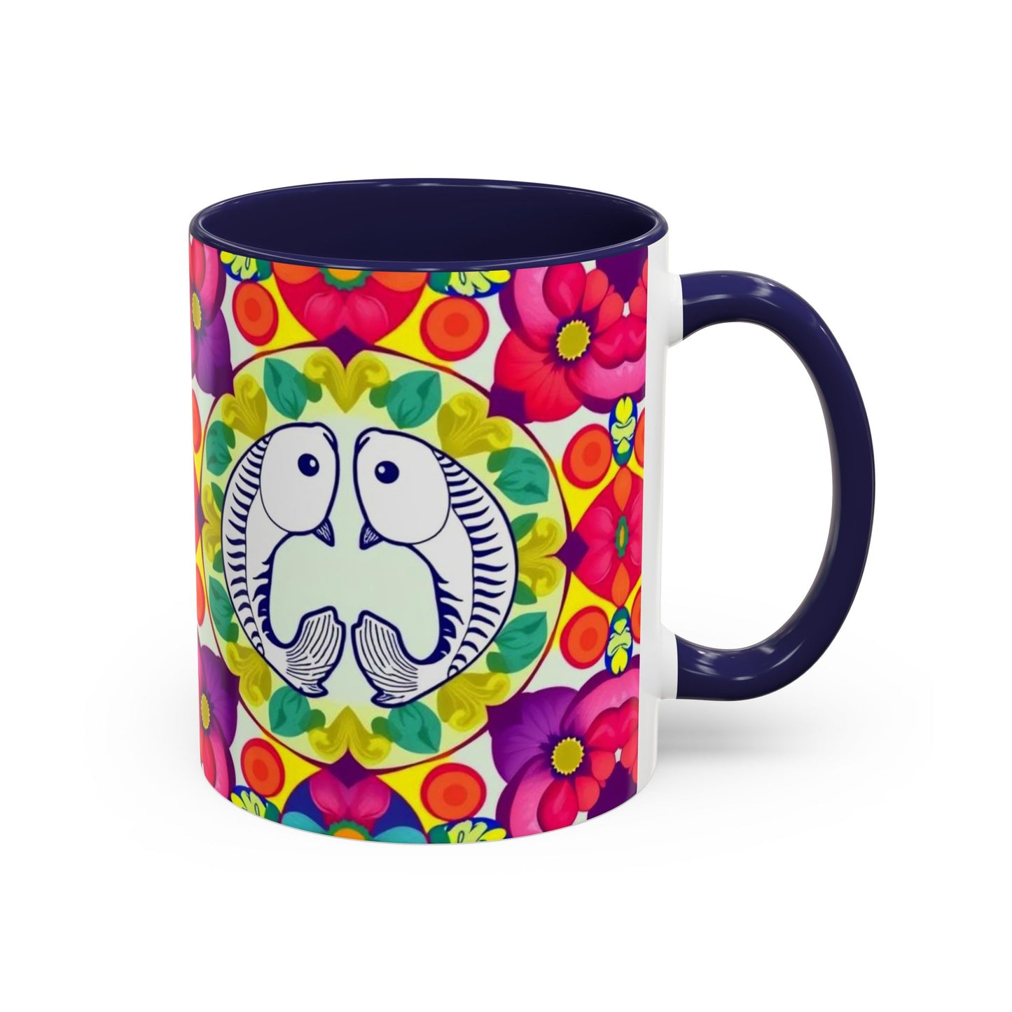Accent Coffee Mug, Pisces, Zodiac v4, Flower Pattern, (11, 15oz)