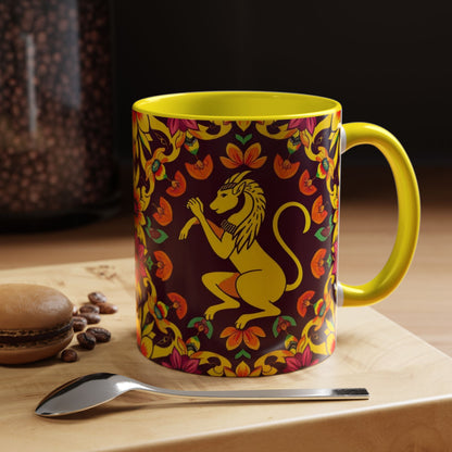 Accent Coffee Mug, Virgo, Zodiac v1. Flower Pattern, (11, 15oz)
