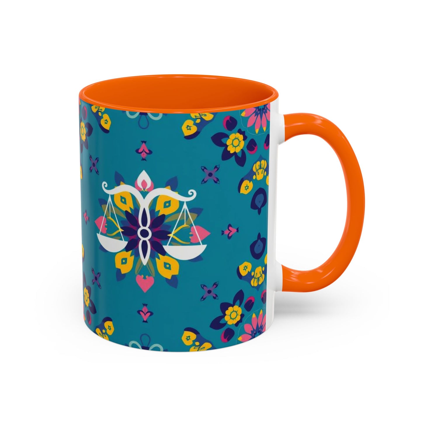Accent Coffee Mug, Libra, Zodiac v2, Flower Pattern, (11, 15oz)