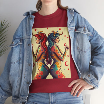 Unisex Heavy Cotton T-Shirt, Gemini, Zodiac v4, Sexy Art
