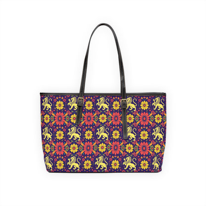 Leather Shoulder Bag, Leo, Zodiac v2, Flower Pattern