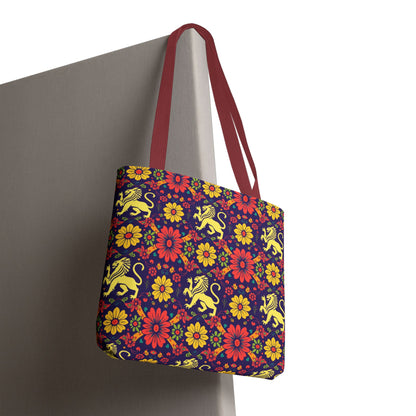 Tote Bag, (AOP), Leo, Zodiac v1, Flower Pattern