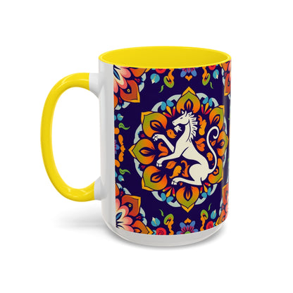 Accent Coffee Mug, Virgo, Zodiac v4. Flower Pattern, (11, 15oz)