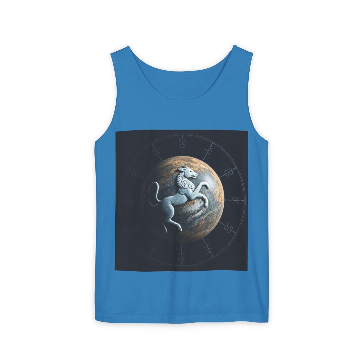 Unisex Garment-Dyed, Tank Top, Aquarius Design, Planet Animal, 100% Ringspun US cotton