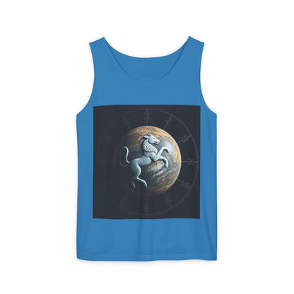 Unisex Garment-Dyed, Tank Top, Aquarius Design, Planet Animal, 100% Ringspun US cotton
