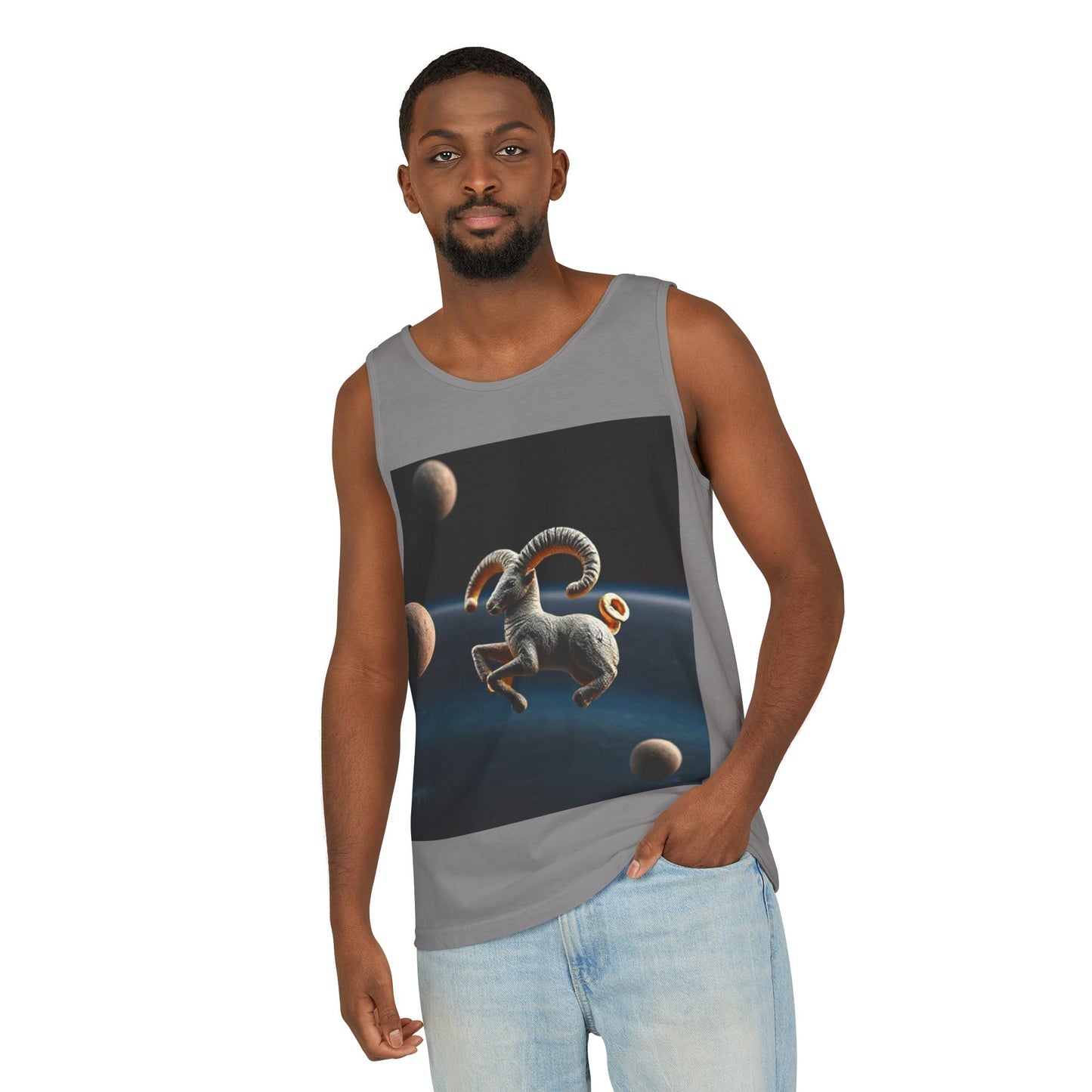 Unisex Garment-Dyed, Tank Top, Aries Design, Planet Animal v1, 100% US cotton