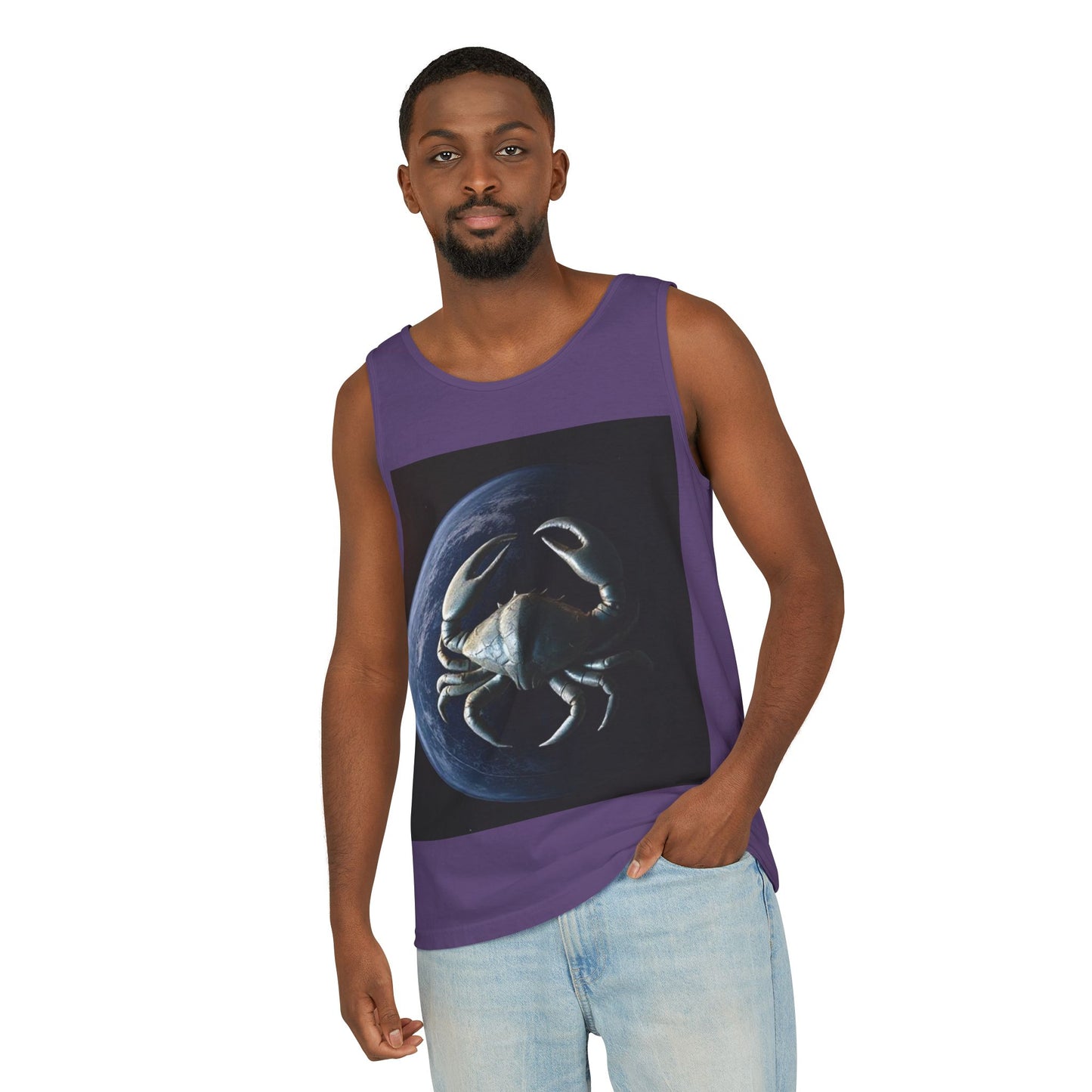 Unisex Garment-Dyed, Tank Top, Cancer Design, Planet Crab, 100% US cotton