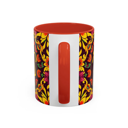Accent Coffee Mug, Virgo, Zodiac v1. Flower Pattern, (11, 15oz)