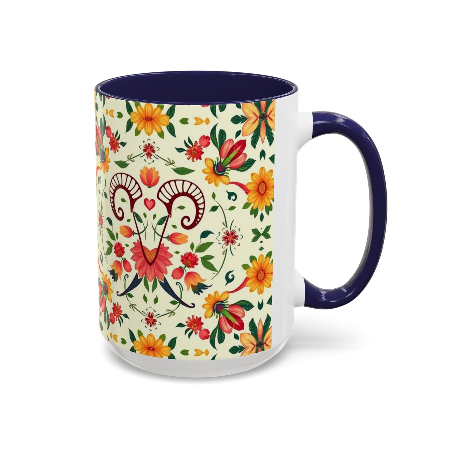 Accent Coffee Mug, Aries, Zodiac, Flower Pattern, (11, 15oz)