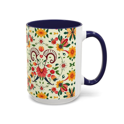 Accent Coffee Mug, Aries, Zodiac, Flower Pattern, (11, 15oz)