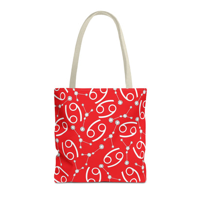 Tote Bag, Cancer Zodiac Sign, AOP, (Red, White)