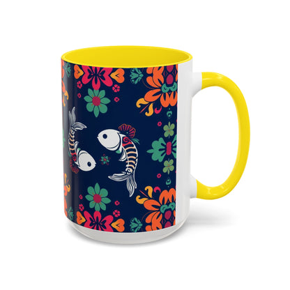 Accent Coffee Mug, Pisces, Zodiac. Flower Pattern, (11, 15oz)