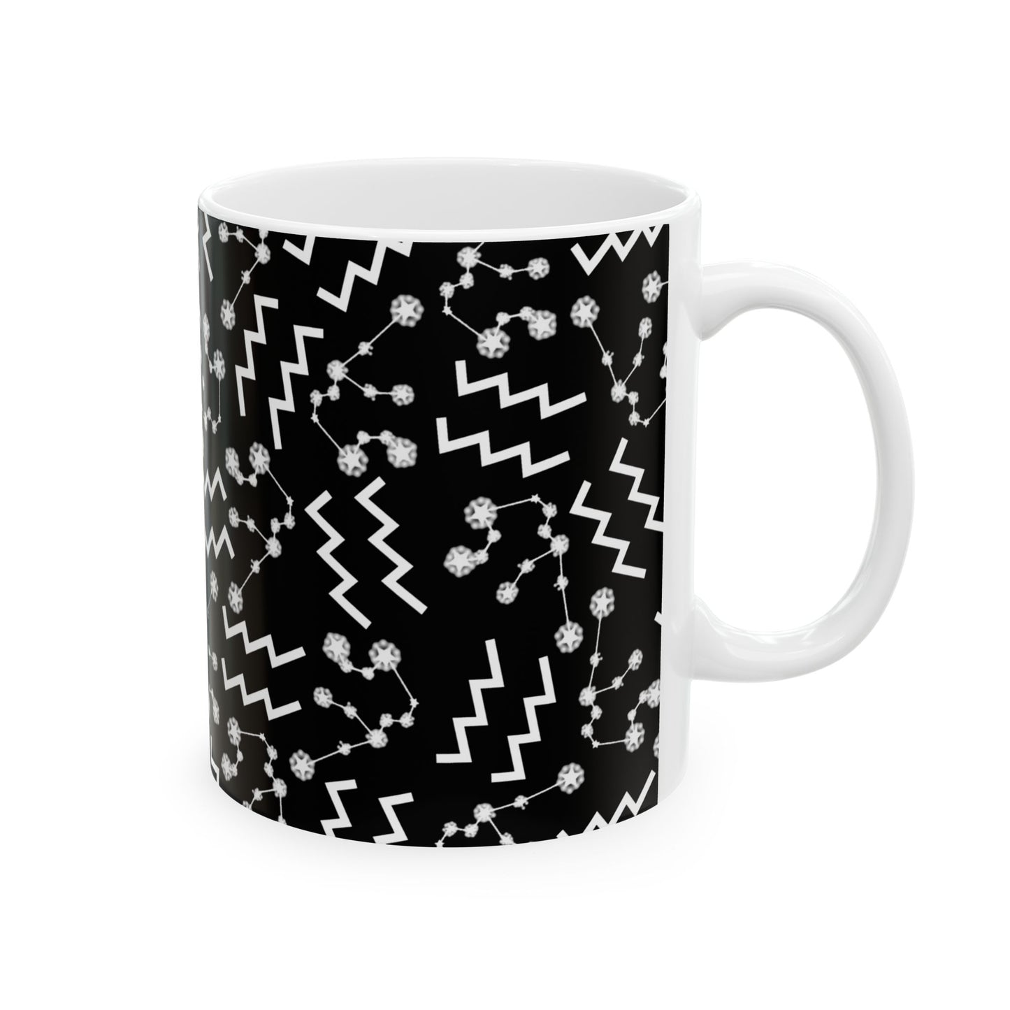 Ceramic Mug, (11oz, 15oz), Ceramic Coffee Mug, Black AOP, Aquarius Zodiac Design