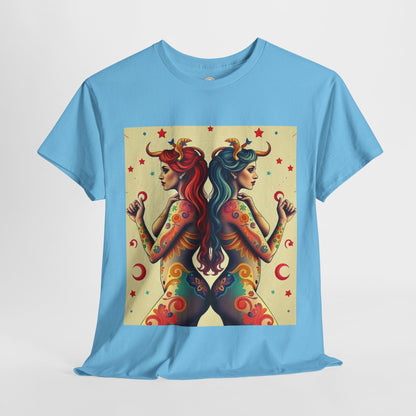 Unisex Heavy Cotton T-Shirt, Gemini, Zodiac v4, Sexy Art
