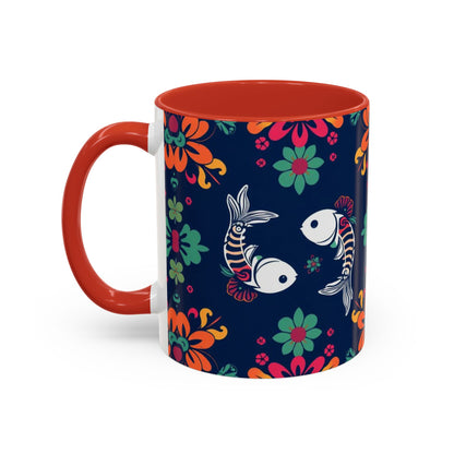 Accent Coffee Mug, Pisces, Zodiac. Flower Pattern, (11, 15oz)
