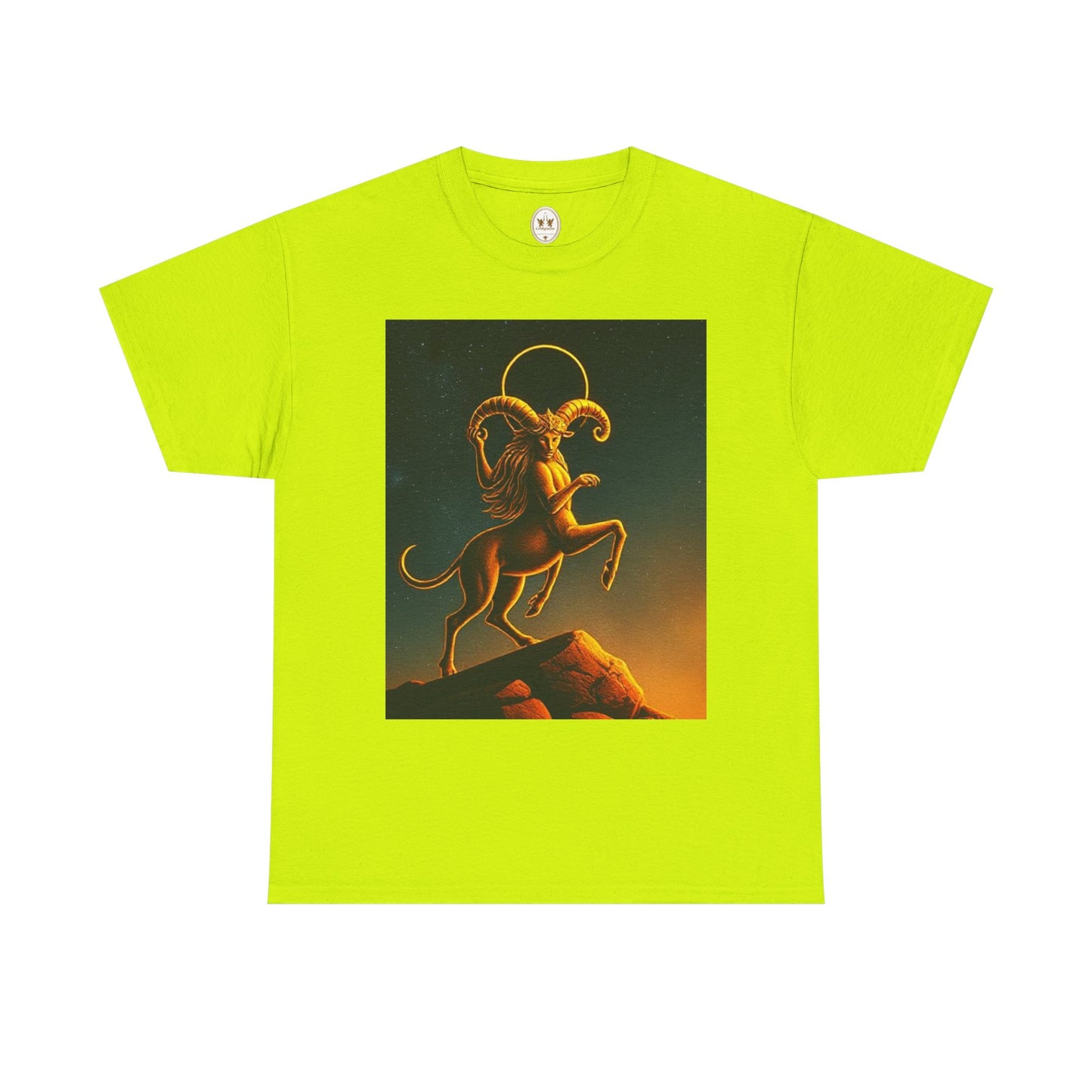 Unisex Heavy Cotton T-Shirt, Mountain Top, Aries Zodiac Design