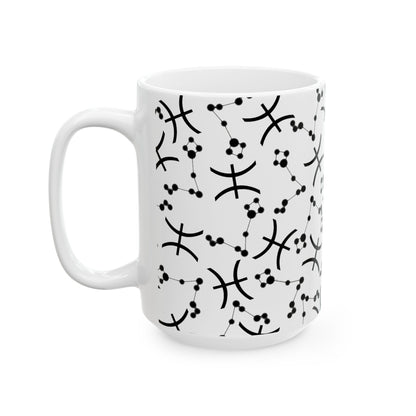 Ceramic Mug, (11oz, 15oz), Ceramic Coffee Mug, AOP, Constellation & Symbol, Pisces Zodiac Design