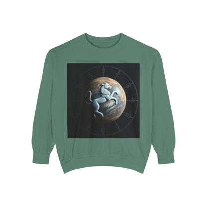 Garment-Dyed Sweatshirt, Unisex, Space Animal Design, Aquarius