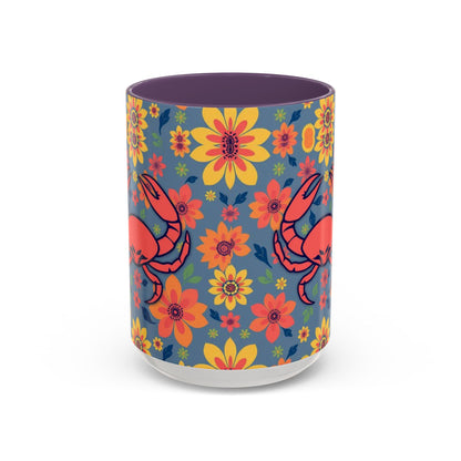 Accent Coffee Mug, Cancer, Zodiac v1, Flower Pattern, (11, 15oz)
