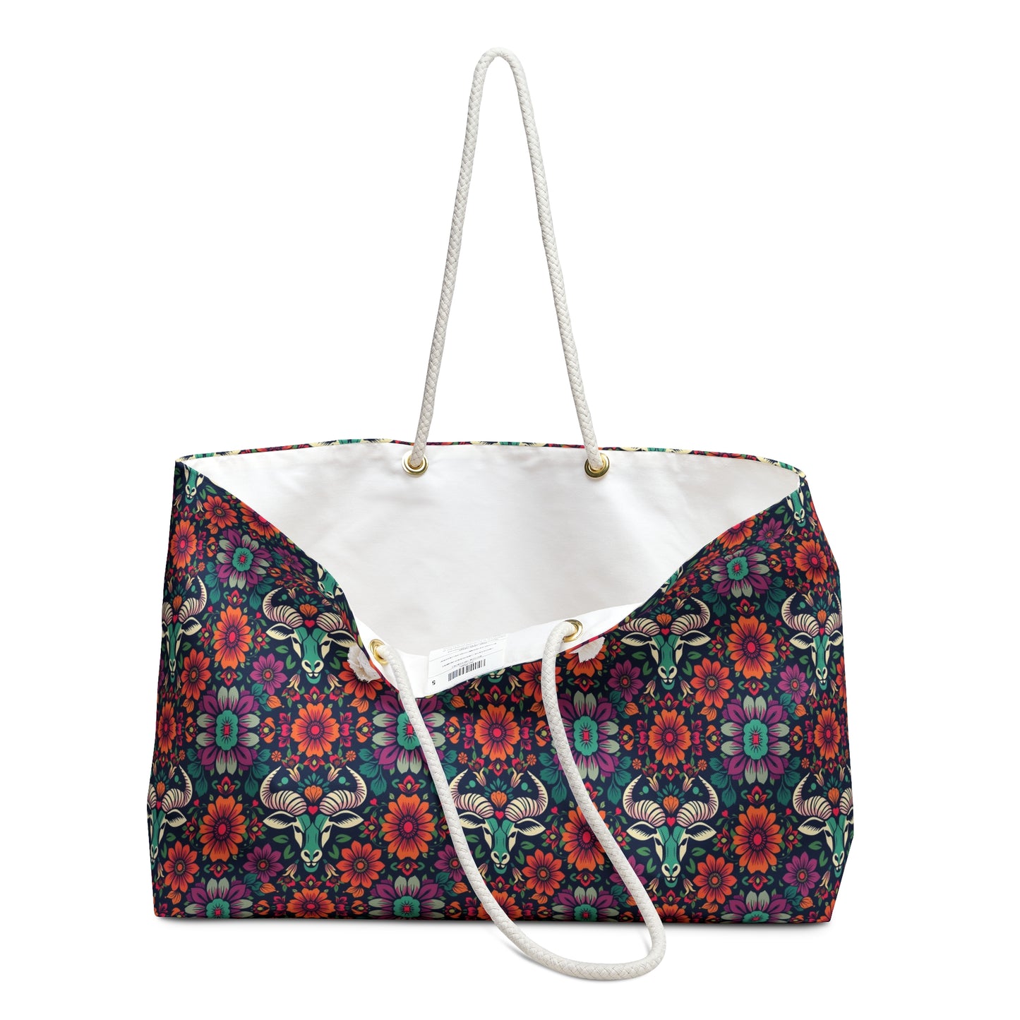 Weekender Bag, Taurus, Zodiac v4, Flower Pattern