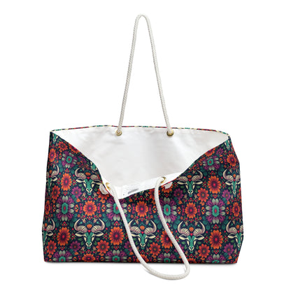 Weekender Bag, Taurus, Zodiac v4, Flower Pattern