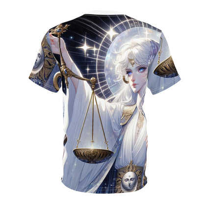 Unisex Cut & Sew T-Shirt (AOP), Angel with Scale, Libra Zodiac Design, Regular fit, 100% Polyester