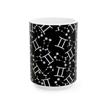 Ceramic Mug, (11oz, 15oz), Ceramic Coffee Mug, Black AOP, Gemini Zodiac Design