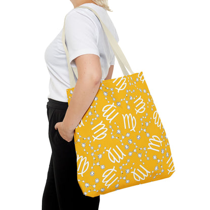 Tote Bag, Virgo Zodiac Sign, AOP, (Yellow White)