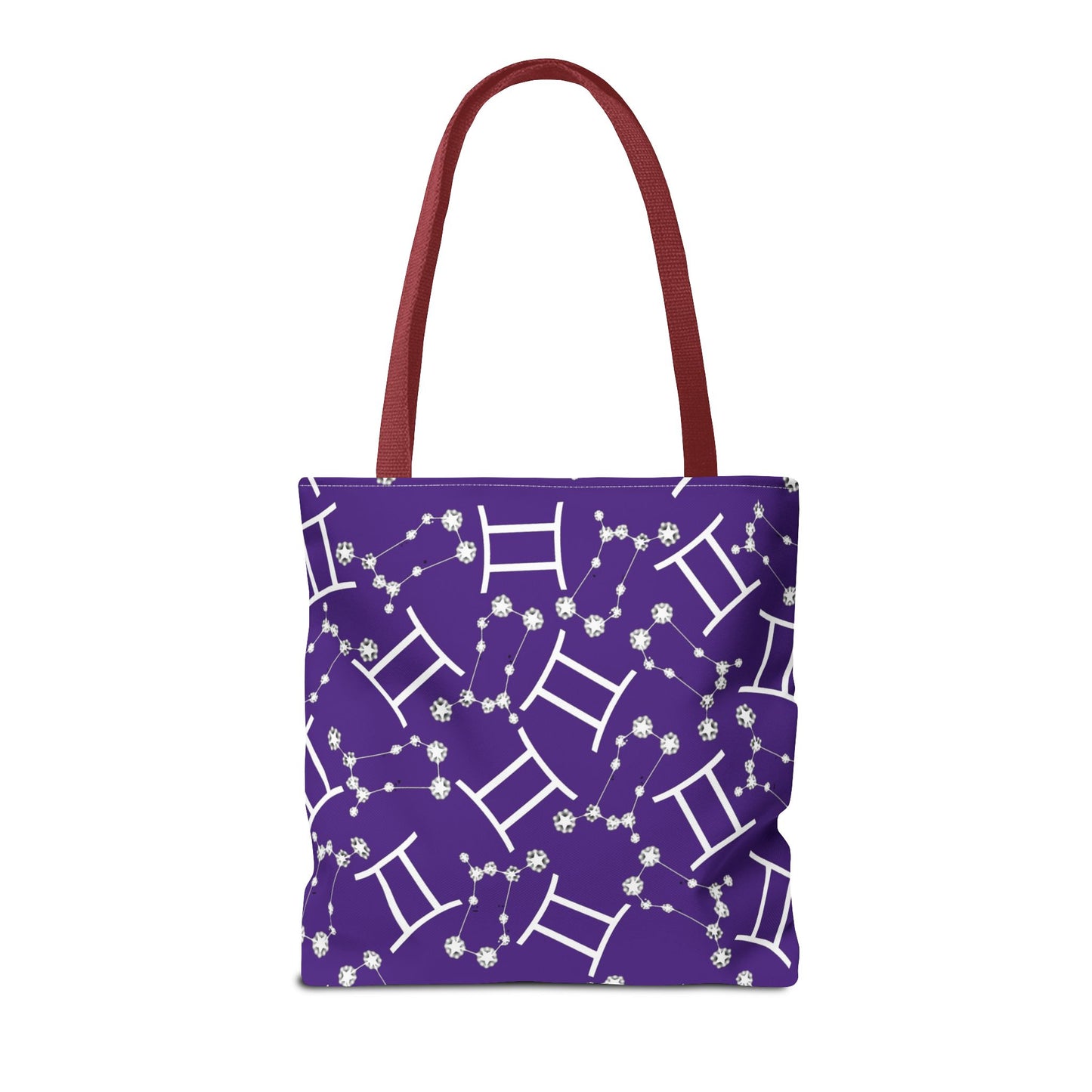 Tote Bag, Gemini Zodiac Sign, AOP, (Purple, White Print)