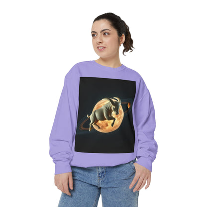Garment-Dyed Sweatshirt, Unisex, Space Animal Design v1, Taurus