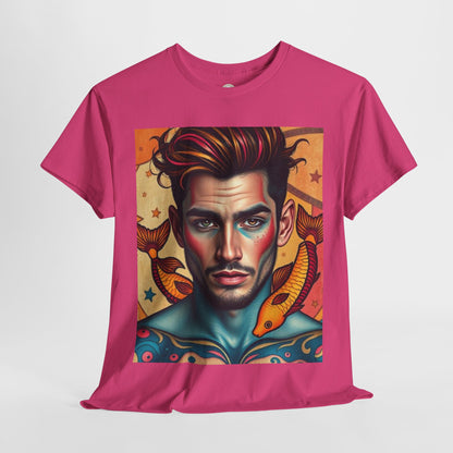 Unisex Heavy Cotton T-Shirt, Pisces, Zodiac v2, Sexy Art
