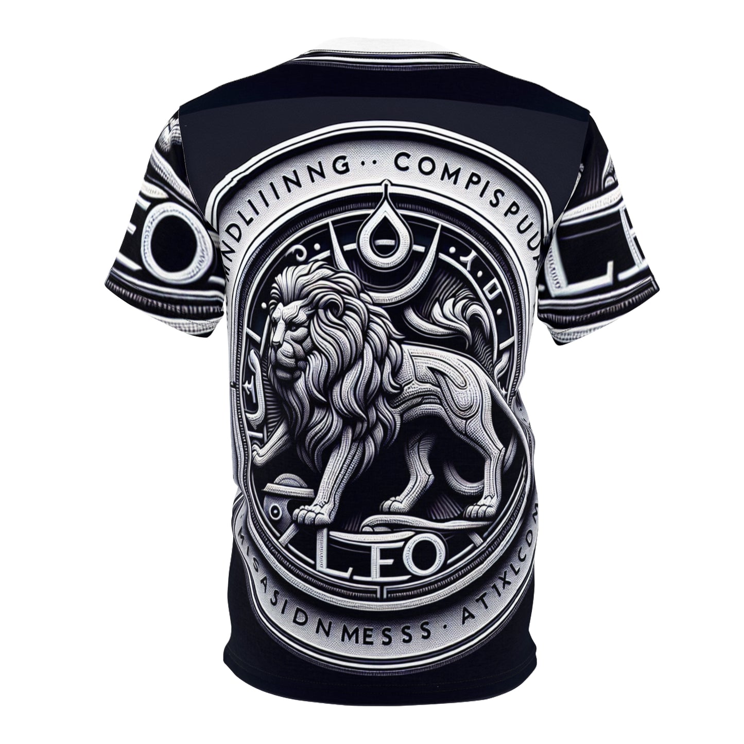 Unisex Cut & Sew T-Shirt (AOP), Lion Coin, Leo Zodiac Design, Regular fit, 100% Polyester