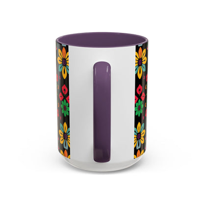 Accent Coffee Mug, Aries, Zodiac v3, Flower Pattern, (11, 15oz)