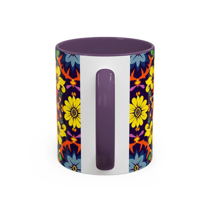 Accent Coffee Mug, Aquarius, Zodiac v1, Flower Pattern, (11, 15oz)