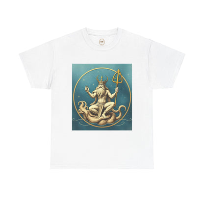 Unisex Heavy Cotton T-Shirt, Aquarius God 3v, Zodiac Design