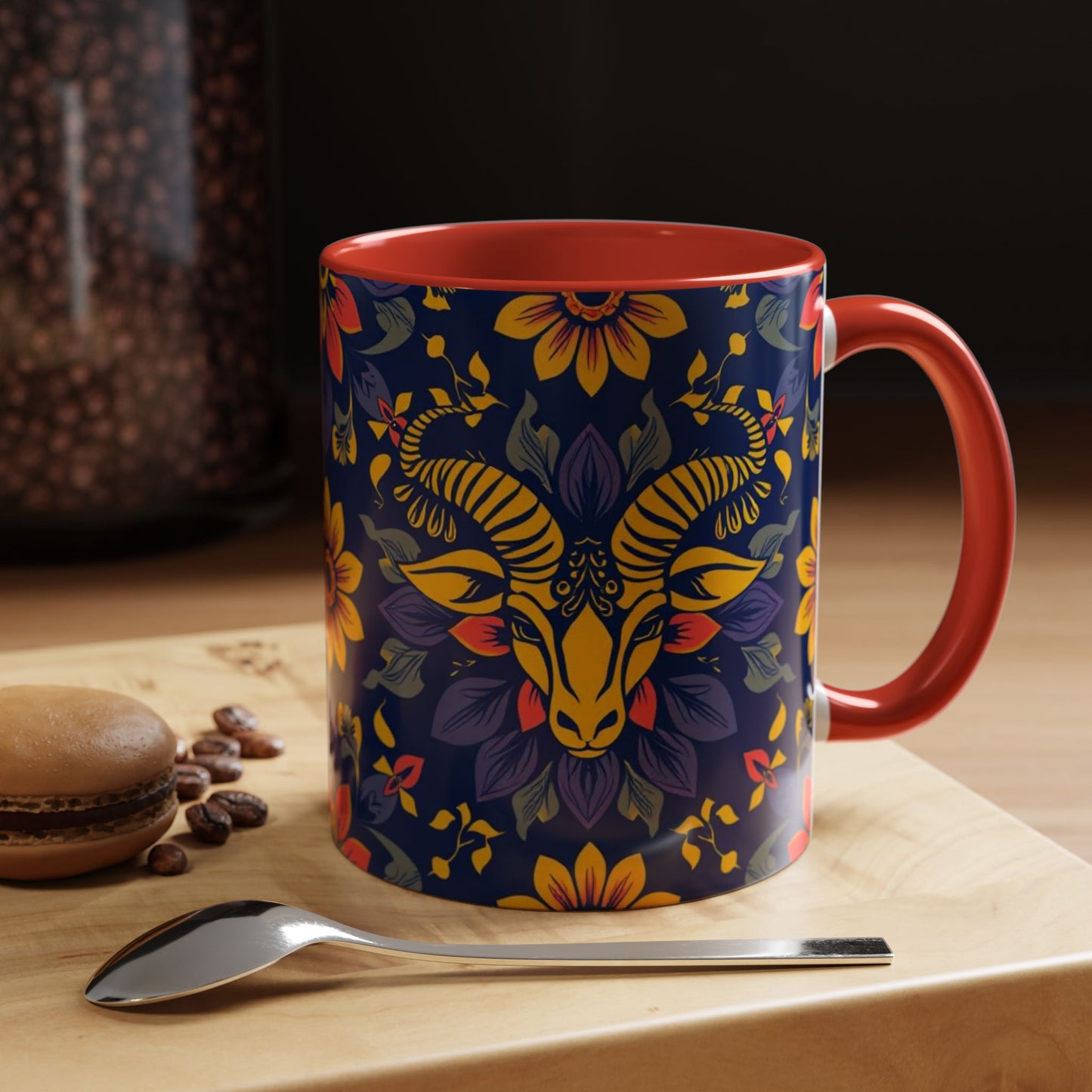 Accent Coffee Mug, Taurus, Zodiac v1. Flower Pattern, (11, 15oz)