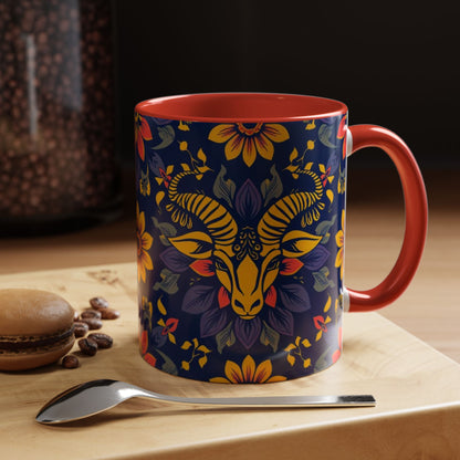 Accent Coffee Mug, Taurus, Zodiac v1. Flower Pattern, (11, 15oz)