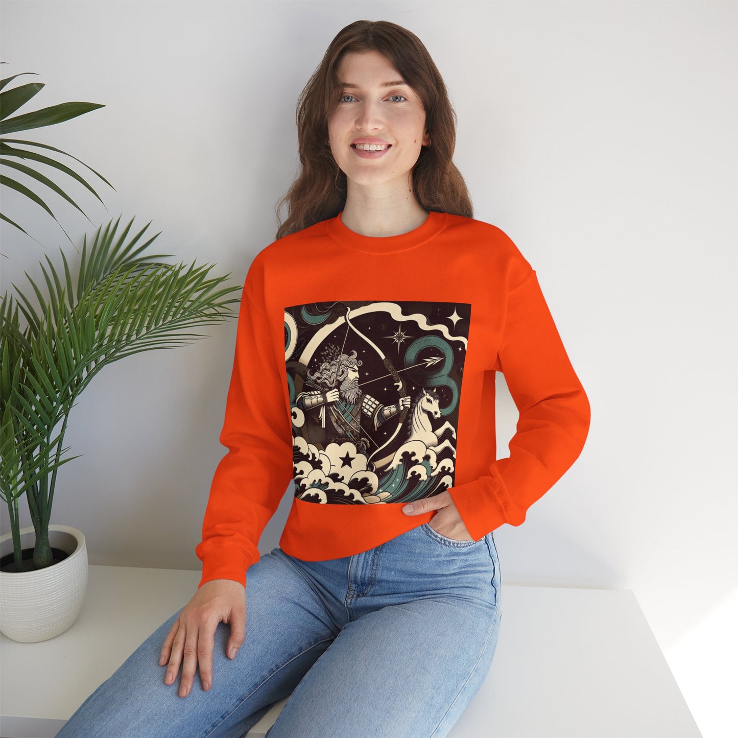 Unisex Heavy Blend™ Crewneck Sweatshirt, Man With Arrow Sagittarius Zodiac Design