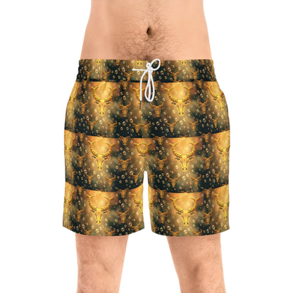 Men's Mid-Length Swim Shorts, (AOP), Taurus, Zodiac v1, Bubble Pattern