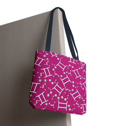 Tote Bag, Gemini Zodiac Sign, AOP, (Pink, White)