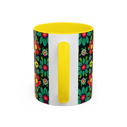 Accent Coffee Mug, Aquarius, Zodiac v4, Flower Pattern, (11, 15oz)