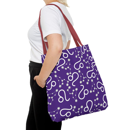 Tote Bag, Leo Zodiac Sign, AOP, (Purple, White)