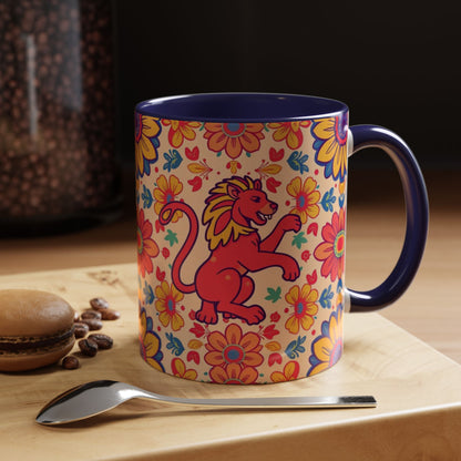 Accent Coffee Mug, Leo, Zodiac, Flower Pattern, (11, 15oz)